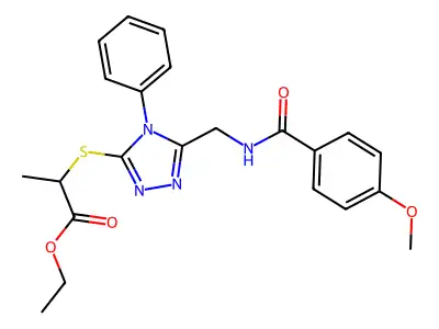 Ethyl 2-[[5-[[(4-methoxybenzoyl)amino]methyl]-4-phenyl-1,2,4-triazol-3-yl]sulfanyl]propanoate structure