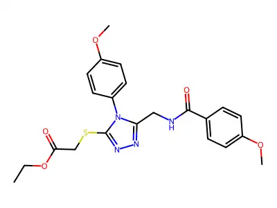 ethyl 2-((5-((4-methoxybenzamido)methyl)-4-(4-methoxyphenyl)-4H-1,2,4-triazol-3-yl)thio)acetate structure