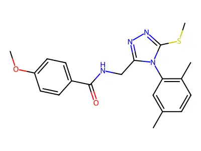 N-((4-(2,5-dimethylphenyl)-5-(methylthio)-4H-1,2,4-triazol-3-yl)methyl)-4-methoxybenzamide structure
