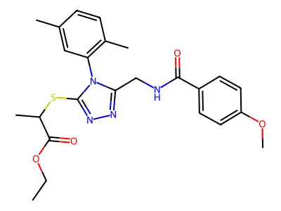 ethyl 2-((4-(2,5-dimethylphenyl)-5-((4-methoxybenzamido)methyl)-4H-1,2,4-triazol-3-yl)thio)propanoate structure