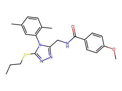 N-((4-(2,5-dimethylphenyl)-5-(propylthio)-4H-1,2,4-triazol-3-yl)methyl)-4-methoxybenzamide structure