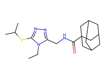 (1s,3s)-N-((4-ethyl-5-(isopropylthio)-4H-1,2,4-triazol-3-yl)methyl)adamantane-1-carboxamide structure