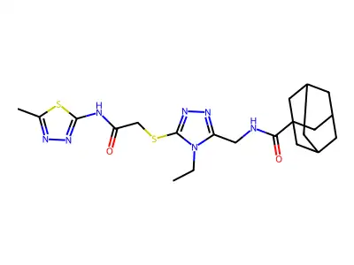 (1s,3s)-N-((4-ethyl-5-((2-((5-methyl-1,3,4-thiadiazol-2-yl)amino)-2-oxoethyl)thio)-4H-1,2,4-triazol-3-yl)methyl)adamantane-1-carboxamide structure