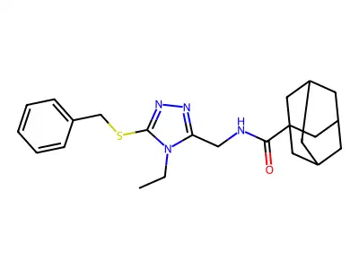 N-[(5-benzylsulfanyl-4-ethyl-1,2,4-triazol-3-yl)methyl]adamantane-1-carboxamide structure