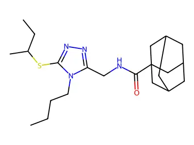 (1s,3s)-N-((4-butyl-5-(sec-butylthio)-4H-1,2,4-triazol-3-yl)methyl)adamantane-1-carboxamide structure