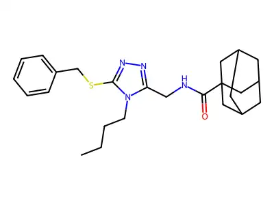N-[(5-benzylsulfanyl-4-butyl-1,2,4-triazol-3-yl)methyl]adamantane-1-carboxamide structure