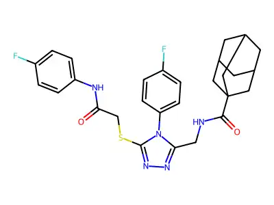 N-{[4-(4-fluorophenyl)-5-({[(4-fluorophenyl)carbamoyl]methyl}sulfanyl)-4H-1,2,4-triazol-3-yl]methyl}adamantane-1-carboxamide structure