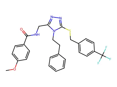 4-methoxy-N-((4-phenethyl-5-((4-(trifluoromethyl)benzyl)thio)-4H-1,2,4-triazol-3-yl)methyl)benzamide structure