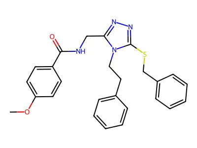 N-((5-(benzylthio)-4-phenethyl-4H-1,2,4-triazol-3-yl)methyl)-4-methoxybenzamide structure