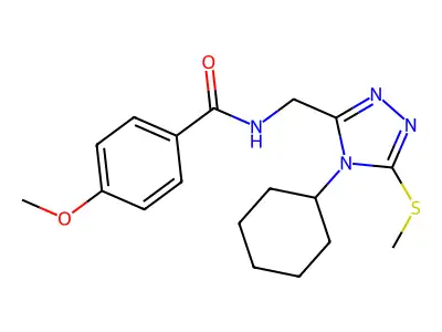 N-[(4-cyclohexyl-5-methylsulfanyl-1,2,4-triazol-3-yl)methyl]-4-methoxybenzamide structure