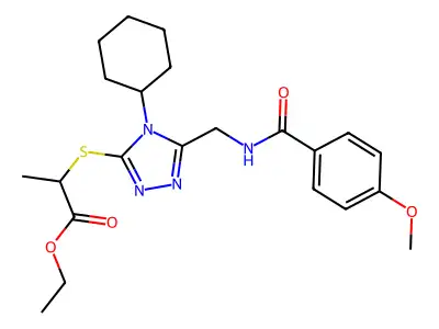 ethyl 2-[[4-cyclohexyl-5-[[(4-methoxybenzoyl)amino]methyl]-1,2,4-triazol-3-yl]sulfanyl]propanoate structure