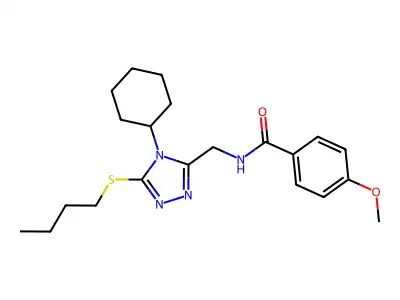 N-((5-(butylthio)-4-cyclohexyl-4H-1,2,4-triazol-3-yl)methyl)-4-methoxybenzamide structure
