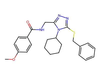 N-[(5-benzylsulfanyl-4-cyclohexyl-1,2,4-triazol-3-yl)methyl]-4-methoxybenzamide structure