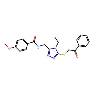 N-((4-ethyl-5-((2-oxo-2-phenylethyl)thio)-4H-1,2,4-triazol-3-yl)methyl)-4-methoxybenzamide structure