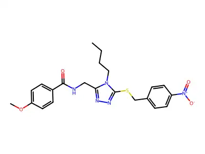 N-((4-butyl-5-((4-nitrobenzyl)thio)-4H-1,2,4-triazol-3-yl)methyl)-4-methoxybenzamide structure