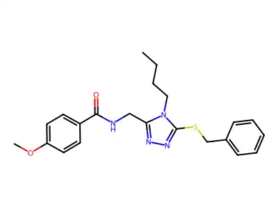 N-((5-(benzylthio)-4-butyl-4H-1,2,4-triazol-3-yl)methyl)-4-methoxybenzamide structure