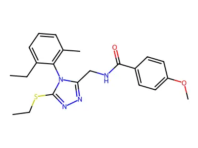 N-((4-(2-ethyl-6-methylphenyl)-5-(ethylthio)-4H-1,2,4-triazol-3-yl)methyl)-4-methoxybenzamide structure