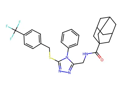 (1s,3s)-N-((4-phenyl-5-((4-(trifluoromethyl)benzyl)thio)-4H-1,2,4-triazol-3-yl)methyl)adamantane-1-carboxamide structure