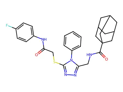 N-[[5-[2-(4-fluoroanilino)-2-oxoethyl]sulfanyl-4-phenyl-1,2,4-triazol-3-yl]methyl]adamantane-1-carboxamide structure