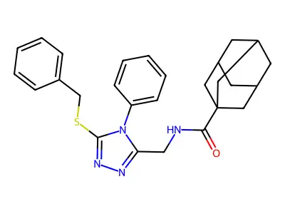 N-[(5-benzylsulfanyl-4-phenyl-1,2,4-triazol-3-yl)methyl]adamantane-1-carboxamide structure