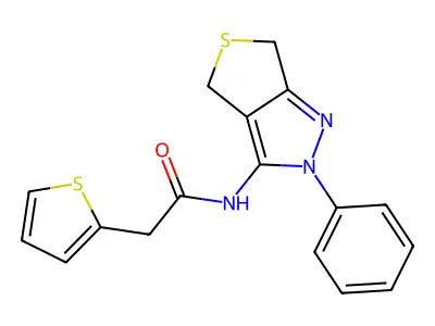 N-(2-phenyl-4,6-dihydro-2H-thieno[3,4-c]pyrazol-3-yl)-2-(thiophen-2-yl)acetamide structure