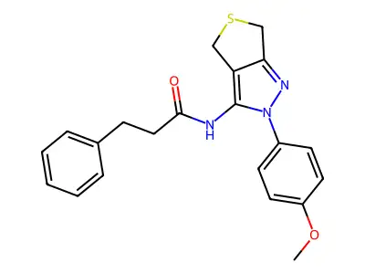 N-[2-(4-methoxyphenyl)-4,6-dihydrothieno[3,4-c]pyrazol-3-yl]-3-phenylpropanamide structure
