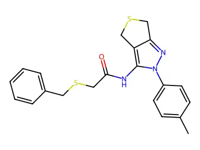 2-(benzylthio)-N-(2-(p-tolyl)-4,6-dihydro-2H-thieno[3,4-c]pyrazol-3-yl)acetamide structure