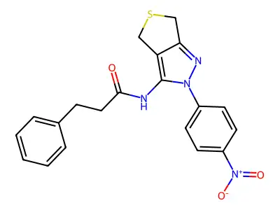 N-[2-(4-nitrophenyl)-4,6-dihydrothieno[3,4-c]pyrazol-3-yl]-3-phenylpropanamide structure
