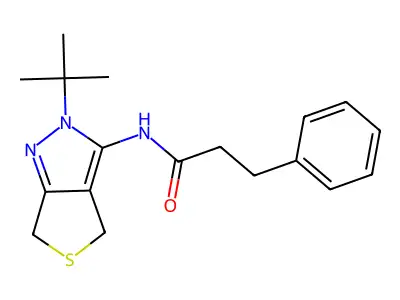 N-(2-tert-butyl-4,6-dihydrothieno[3,4-c]pyrazol-3-yl)-3-phenylpropanamide structure