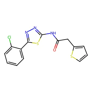 N-[5-(2-chlorophenyl)-1,3,4-thiadiazol-2-yl]-2-thiophen-2-ylacetamide structure