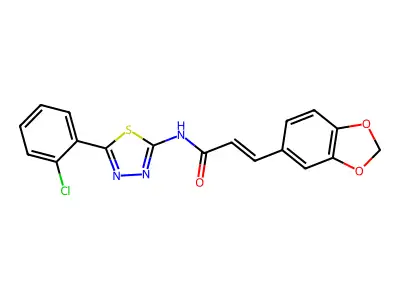 3-(1,3-benzodioxol-5-yl)-N-[5-(2-chlorophenyl)-1,3,4-thiadiazol-2-yl]prop-2-enamide structure