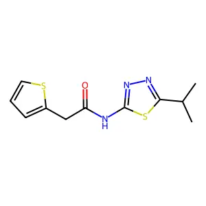 N-[5-(propan-2-yl)-1,3,4-thiadiazol-2-yl]-2-(thiophen-2-yl)acetamide structure