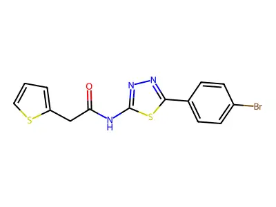 N-(5-(4-bromophenyl)-1,3,4-thiadiazol-2-yl)-2-(thiophen-2-yl)acetamide structure