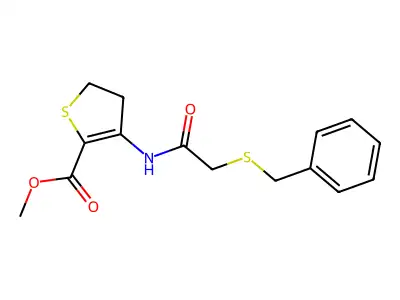 Methyl 3-(2-(benzylthio)acetamido)-4,5-dihydrothiophene-2-carboxylate structure