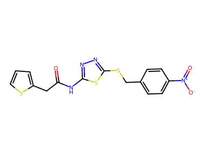 N-(5-((4-nitrobenzyl)thio)-1,3,4-thiadiazol-2-yl)-2-(thiophen-2-yl)acetamide structure