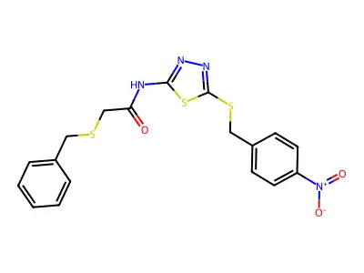 2-(benzylthio)-N-(5-((4-nitrobenzyl)thio)-1,3,4-thiadiazol-2-yl)acetamide structure