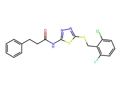 N-(5-((2-chloro-6-fluorobenzyl)thio)-1,3,4-thiadiazol-2-yl)-3-phenylpropanamide structure