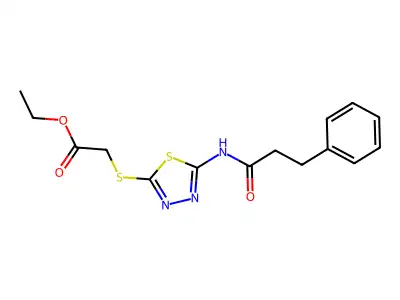 Ethyl 2-((5-(3-phenylpropanamido)-1,3,4-thiadiazol-2-yl)thio)acetate structure