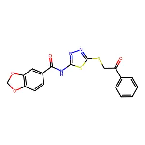 N-(5-phenacylsulfanyl-1,3,4-thiadiazol-2-yl)-1,3-benzodioxole-5-carboxamide structure