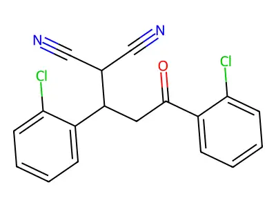 2-(1,3-Bis(2-chlorophenyl)-3-oxopropyl)malononitrile structure