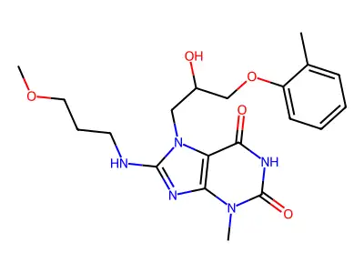 7-(2-hydroxy-3-(o-tolyloxy)propyl)-8-((3-methoxypropyl)amino)-3-methyl-1H-purine-2,6(3H,7H)-dione structure