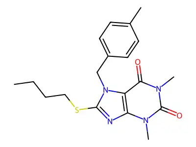 8-(butylsulfanyl)-1,3-dimethyl-7-(4-methylbenzyl)-3,7-dihydro-1H-purine-2,6-dione structure