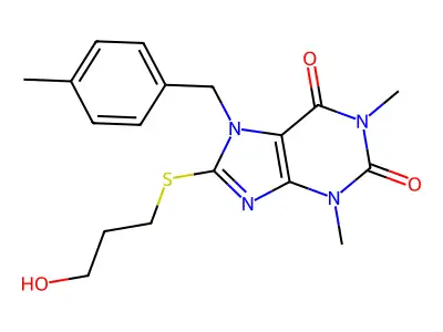 8-((3-HO-Propyl)thio)-1,3-DI-ME-7-(4-ME-benzyl)-3,7-dihydro-1H-purine-2,6-dione structure