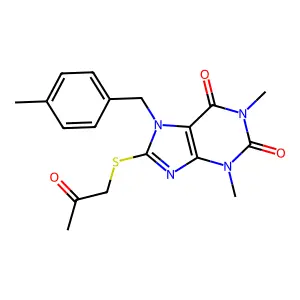 1,3-Dimethyl-7-(4-ME-benzyl)8-((2-oxopropyl)thio)3,7-dihydro-1H-purine-2,6-dione structure