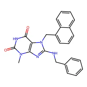 8-(Benzylamino)-3-methyl-7-(1-naphthylmethyl)-3,7-dihydro-1H-purine-2,6-dione structure