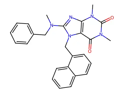 8-(Benzyl(ME)amino)-1,3-DI-ME-7-(1-naphthyl-ME)-3,7-dihydro-1H-purine-2,6-dione structure
