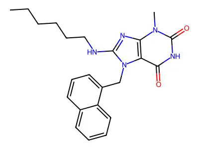 8-(Hexylamino)-3-methyl-7-(1-naphthylmethyl)-3,7-dihydro-1H-purine-2,6-dione structure