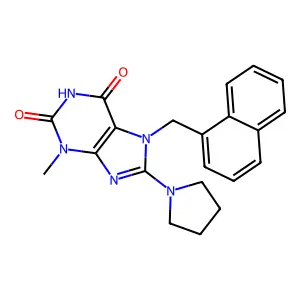 3-Methyl-7-(1-naphthylmethyl)-8-(1-pyrrolidinyl)-3,7-dihydro-1H-purine-2,6-dione structure