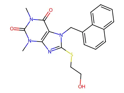 8-((2-HO-ET)Thio)-1,3-DI-ME-7-(1-naphthylmethyl)-3,7-dihydro-1H-purine-2,6-dione structure