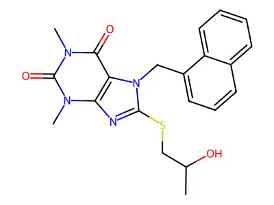 8-((2-HO-Propyl)thio)-1,3-DI-ME-7-(1-naphthyl-ME)3,7-dihydro-1H-purine-2,6-dione structure